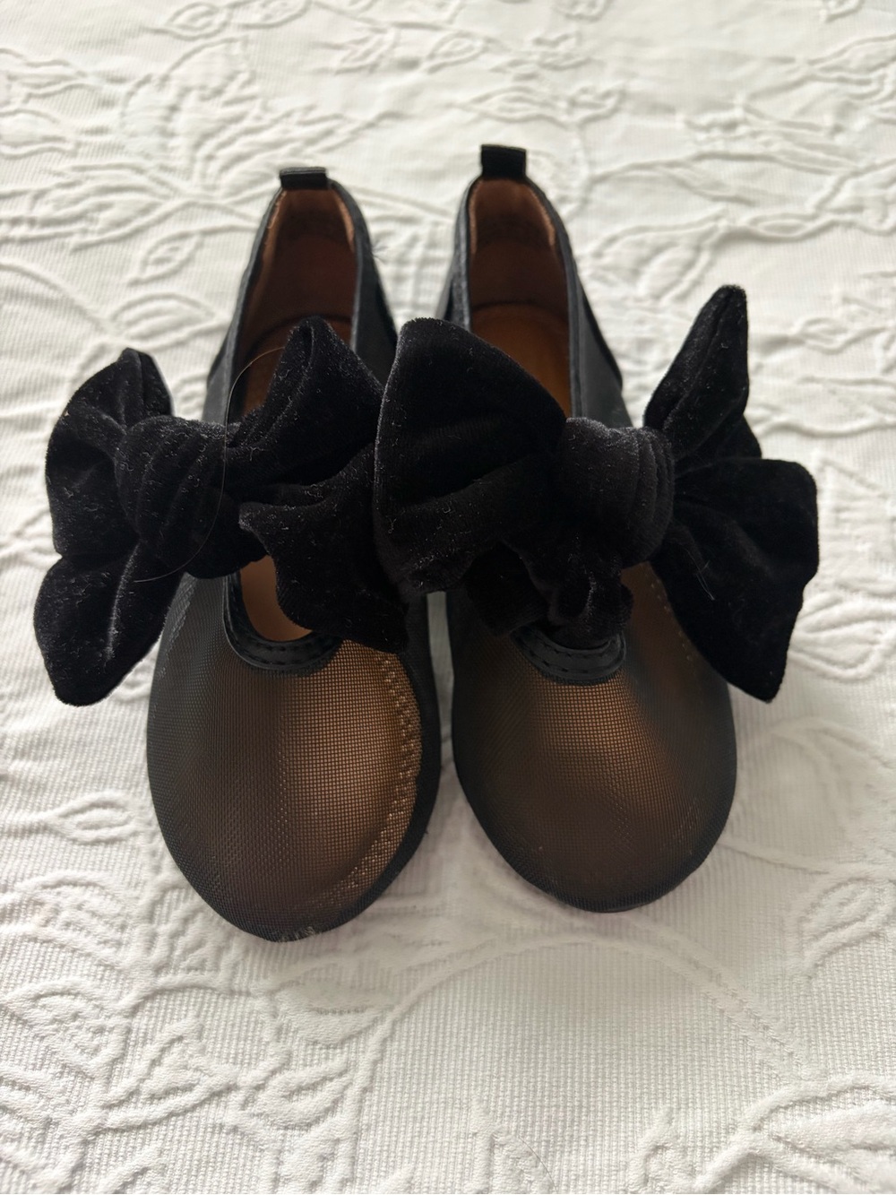 H&M Girls 7.5 mesh Black Velvet Bow Mary Jane Kids Shoes